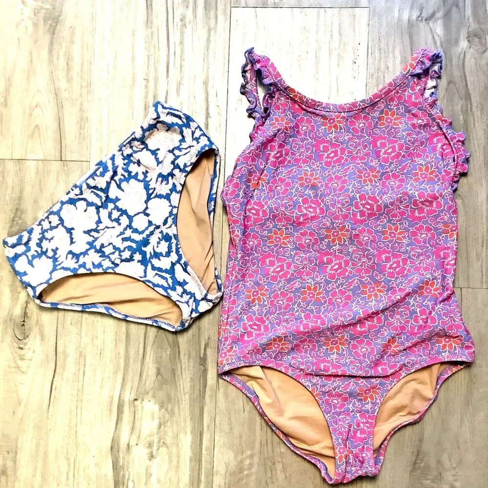 Crew Cuts Swimsuits Size 12 Ruffle Tank Floral SZ Blockprints x J. Crew Bottoms